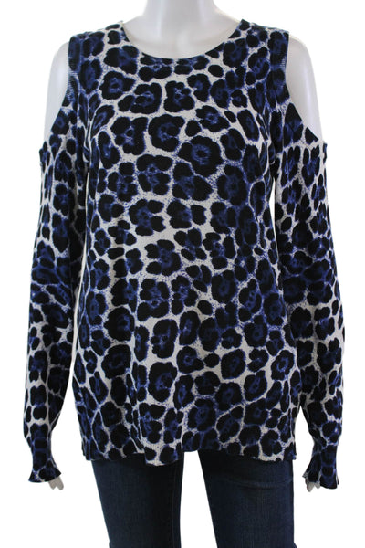 Michael Michael Kors Womens Floral Cold Shoulder Sweater White Blue Size Medium