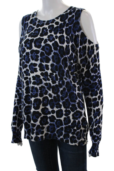 Michael Michael Kors Womens Floral Cold Shoulder Sweater White Blue Size Medium