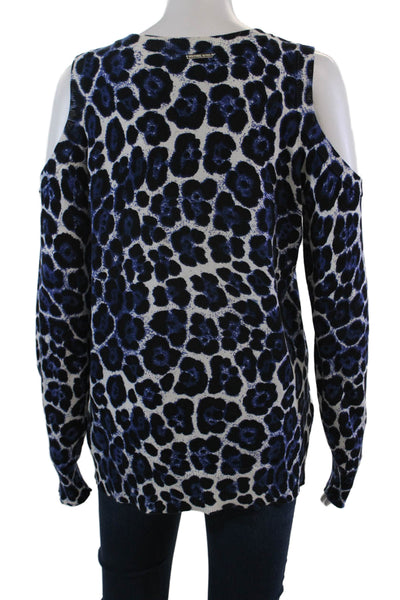 Michael Michael Kors Womens Floral Cold Shoulder Sweater White Blue Size Medium
