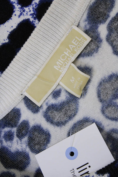 Michael Michael Kors Womens Floral Cold Shoulder Sweater White Blue Size Medium