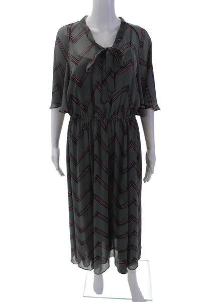 Emporio Armani Womens Printed Tie Neck Short Sleeve Lined Dress Gray Size 46