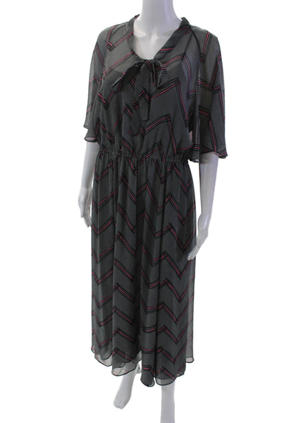 Emporio Armani Womens Printed Tie Neck Short Sleeve Lined Dress Gray Size 46