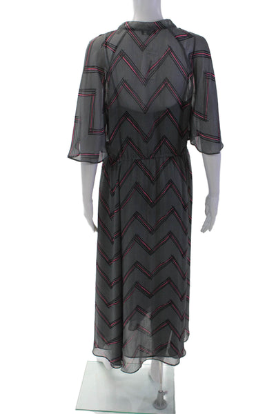 Emporio Armani Womens Printed Tie Neck Short Sleeve Lined Dress Gray Size 46