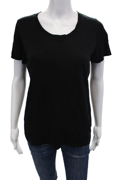 Monrow Womens Cotton Blend Round Neck Short Sleeve T-Shirt Top Black Size S