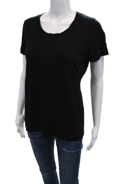 Monrow Womens Cotton Blend Round Neck Short Sleeve T-Shirt Top Black Size S