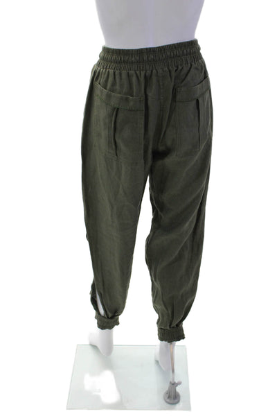 OndadeMar Womens High Rise Drawstring Linen Jogger Pants Green Size Medium