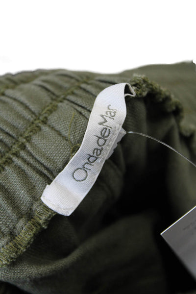 OndadeMar Womens High Rise Drawstring Linen Jogger Pants Green Size Medium