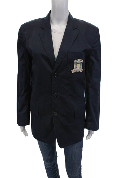 DKNY Womens Cotton Unlined Single Breasted Embroidered Blazer Navy Size 6