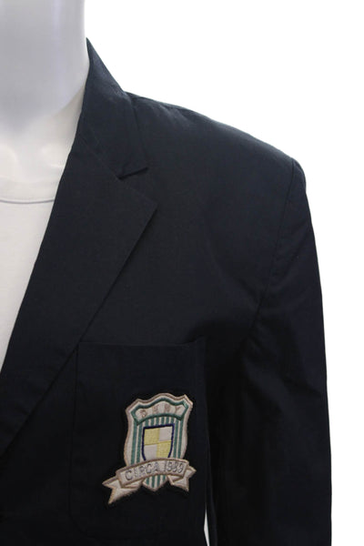 DKNY Womens Cotton Unlined Single Breasted Embroidered Blazer Navy Size 6