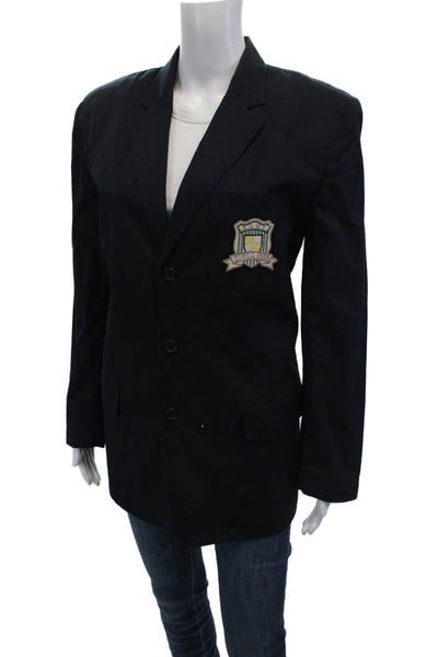DKNY Womens Cotton Unlined Single Breasted Embroidered Blazer Navy Size 6