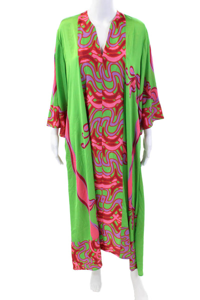 Nema Womens Abstract Print Maxi Dress Lime Green Multi Colored Size Medium