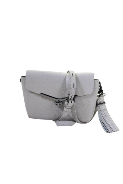 Botkier Womens Leather Turn Lock Tassel Charm Crossbody Bag Handbag Gray