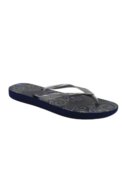 Havaianas Womens Abstract Print Slip-On Flip-Flops Blue Size 6