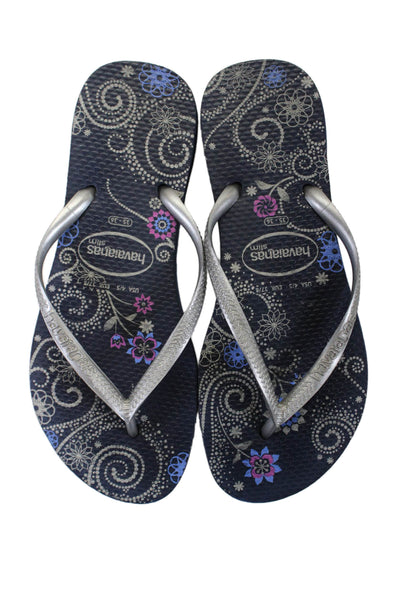 Havaianas Womens Abstract Print Slip-On Flip-Flops Blue Size 6