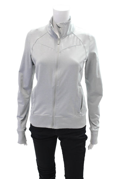 Alo Yoga Womens Full Zipper Mock Neck Sweatshirt Light Gray Size Medium