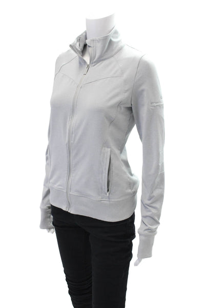 Alo Yoga Womens Full Zipper Mock Neck Sweatshirt Light Gray Size Medium