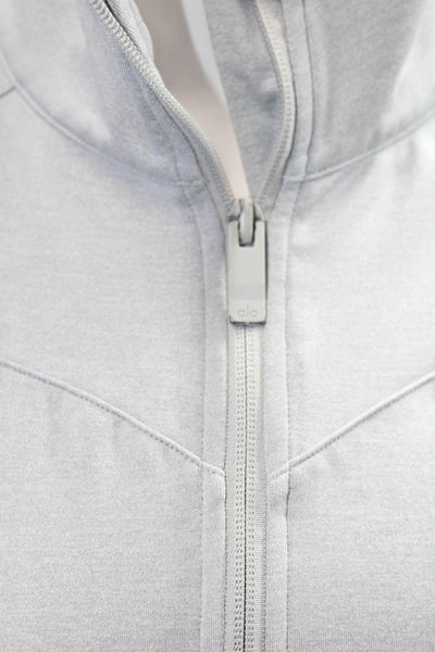 Alo Yoga Womens Full Zipper Mock Neck Sweatshirt Light Gray Size Medium