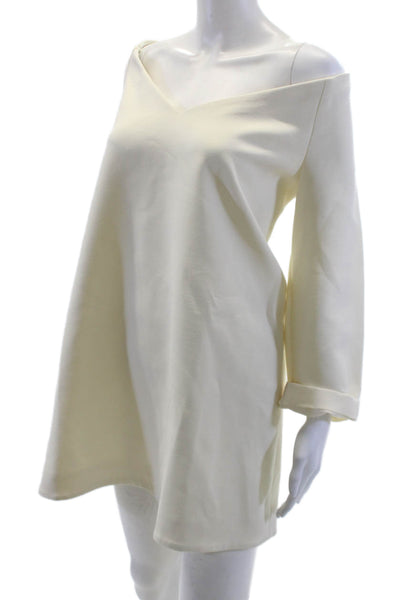 Brandon Maxwell Womens 3/4 Sleeve V Neck Mini Crepe Shift Dress White Size 8