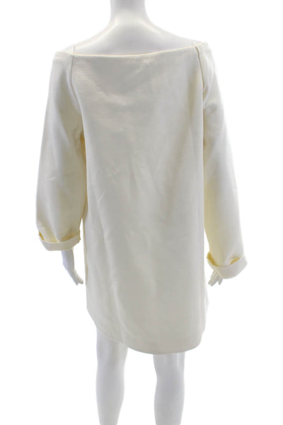 Brandon Maxwell Womens 3/4 Sleeve V Neck Mini Crepe Shift Dress White Size 8
