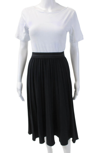 Meli Womens Solid Elastic Waist Pleated Midi Skirt Navy Size XS