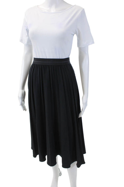 Meli Womens Solid Elastic Waist Pleated Midi Skirt Navy Size XS
