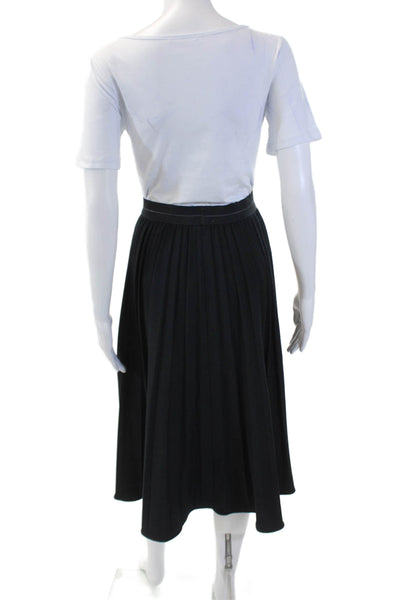 Meli Womens Solid Elastic Waist Pleated Midi Skirt Navy Size XS