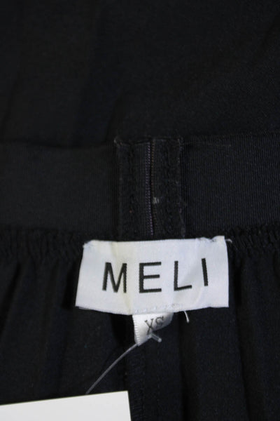 Meli Womens Solid Elastic Waist Pleated Midi Skirt Navy Size XS