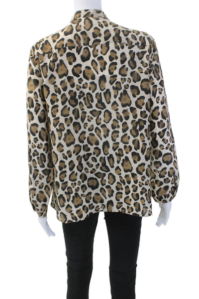 Marella Womens Silk Long Sleeve Leopard Print Button Down Blouse Brown Size 42/6