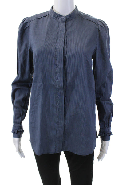 Kobi Halperin Womens Long Sleeve Striped Ruffle Button Down Shirt Blue Size S