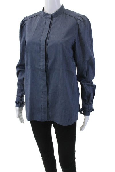 Kobi Halperin Womens Long Sleeve Striped Ruffle Button Down Shirt Blue Size S