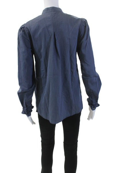 Kobi Halperin Womens Long Sleeve Striped Ruffle Button Down Shirt Blue Size S
