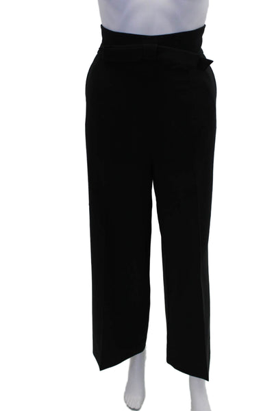 Justicia Ruano Womens Bow Accent Zippered Wide Leg Pants Solid Black Size 40