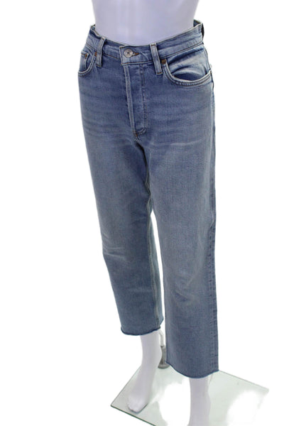 Re/Done Womens High Rise Fly Button Light Wash Straight Leg Jeans Blue Size 28
