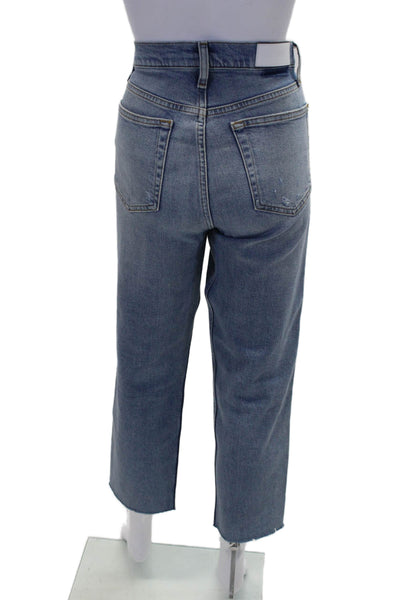 Re/Done Womens High Rise Fly Button Light Wash Straight Leg Jeans Blue Size 28