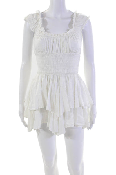 Princess Polly Womens Swiss Dot Short Sleeves High Rise Romper White Size 0