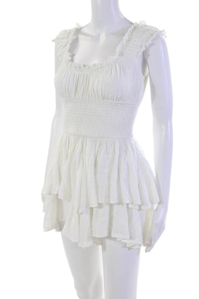 Princess Polly Womens Swiss Dot Short Sleeves High Rise Romper White Size 0