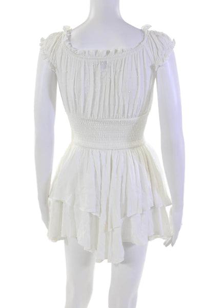 Princess Polly Womens Swiss Dot Short Sleeves High Rise Romper White Size 0