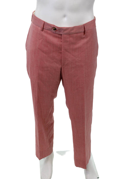 Maus And Hoffman Mens Creased Straight Leg Dress Pants Red Wool Size 36