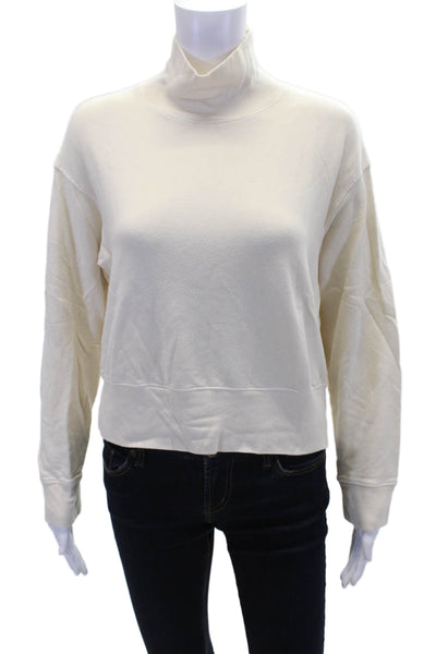 Monrow Womens Textured Long Sleeve Turtleneck Knit Ribbed Sweater Cream Size S