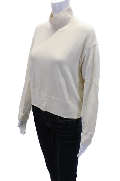 Monrow Womens Textured Long Sleeve Turtleneck Knit Ribbed Sweater Cream Size S