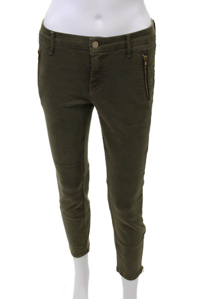 Mother Womens Cotton Mid-Rise Button Close 4 Pocket Skinny Pants Green Size 26