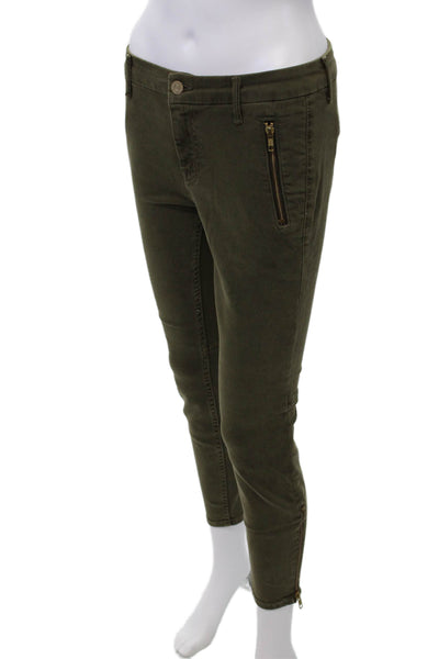 Mother Womens Cotton Mid-Rise Button Close 4 Pocket Skinny Pants Green Size 26