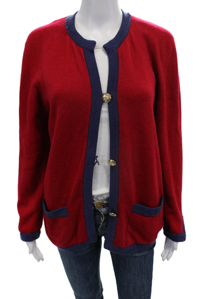 Chanel Womens Cashmere Long Sleeve Lined Button Knit Sweater Red Size S