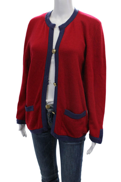 Chanel Womens Cashmere Long Sleeve Lined Button Knit Sweater Red Size S
