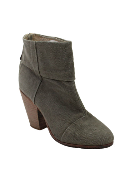 Rag & Bone Womens Canvas Leather Block High Heels Ankle Boots Shoes Brown Size 8