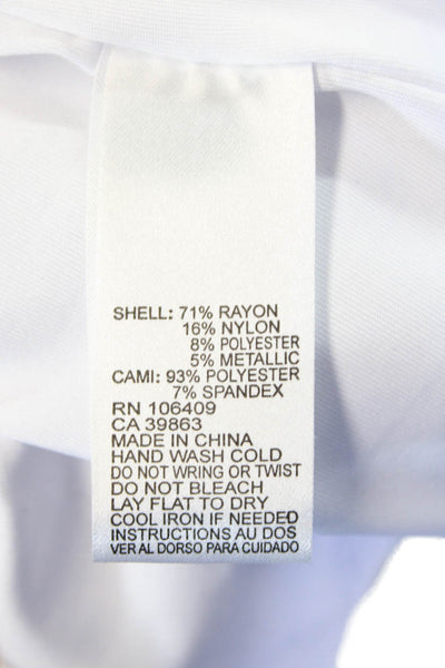 Catherine Malandrino Womens Textured Long Sleeve Sparkly Sheer Top Silver Tone S