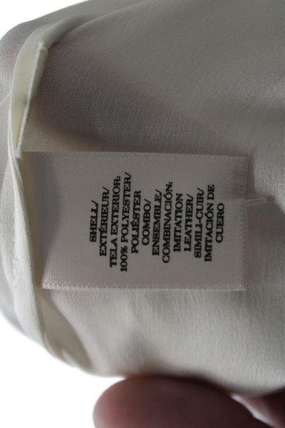 Ann Taylor Womens Long Sleeve Faux Leather Trim Blouse White Size L