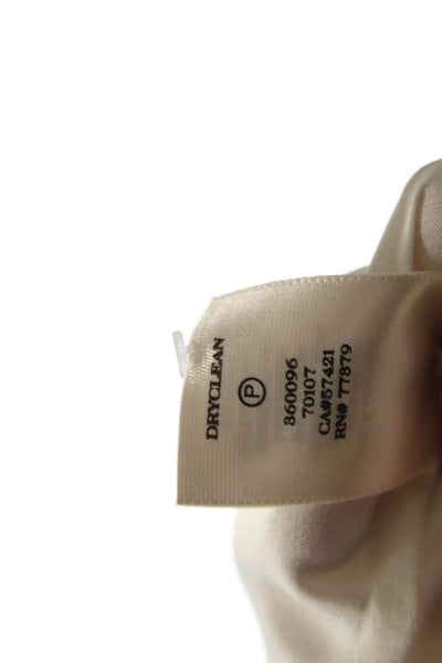 Ann Taylor Womens Long Sleeve Faux Leather Trim Blouse White Size L