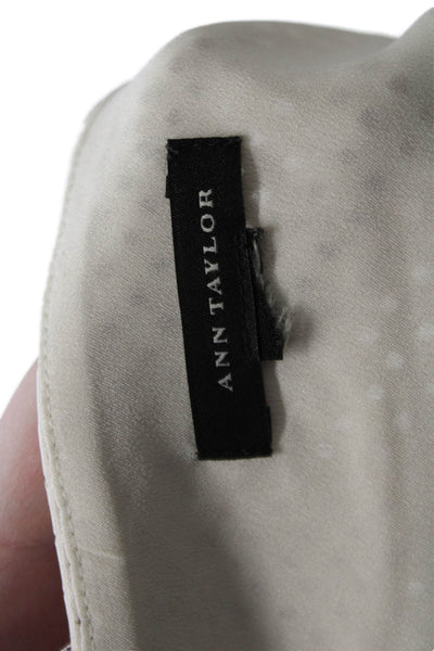 Ann Taylor Womens Long Sleeve Faux Leather Trim Blouse White Size L