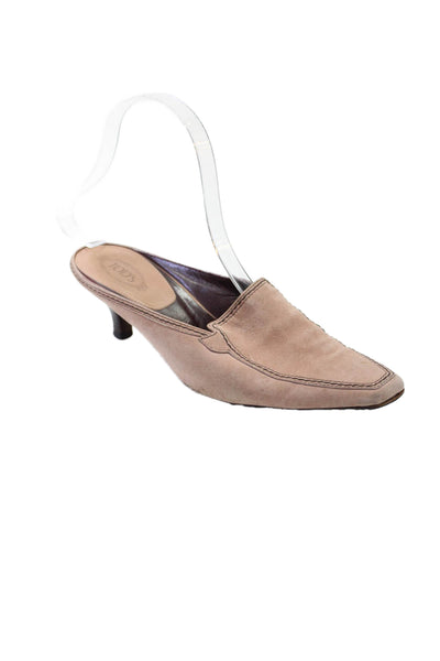 Tods Womens Leather Pointed Toe Heels Mules Shoes Light Brown Size 6